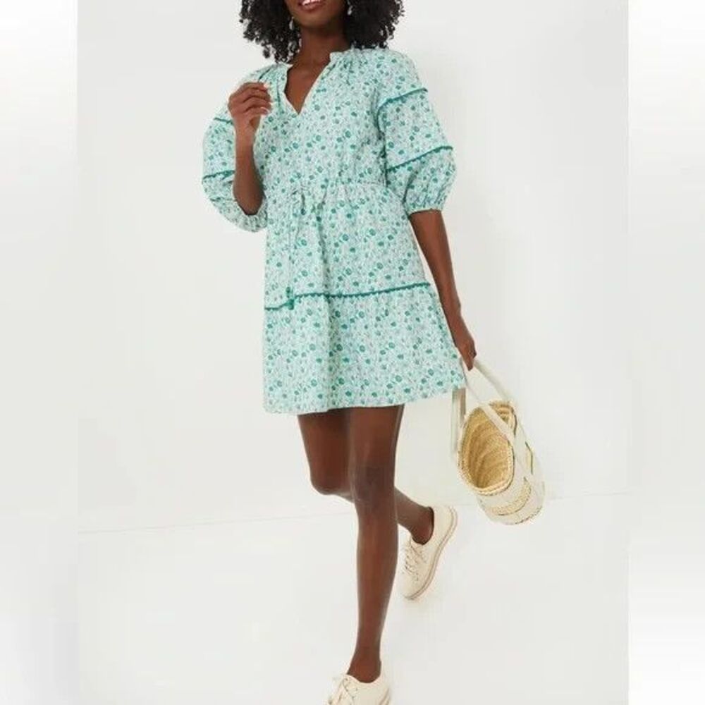 HYACINTH HOUSE Green and White Ditsy Floral Matilda Mini Dress XX Small Cotton